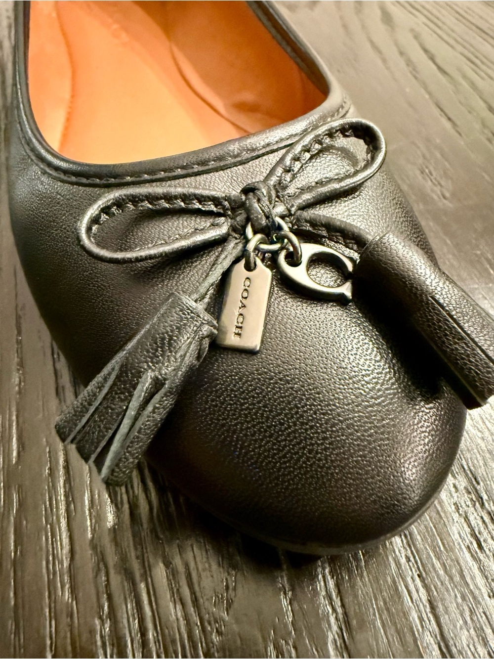 Coach Black Leather Ballet Flats with Tassel Bow - Picture 5 of 5